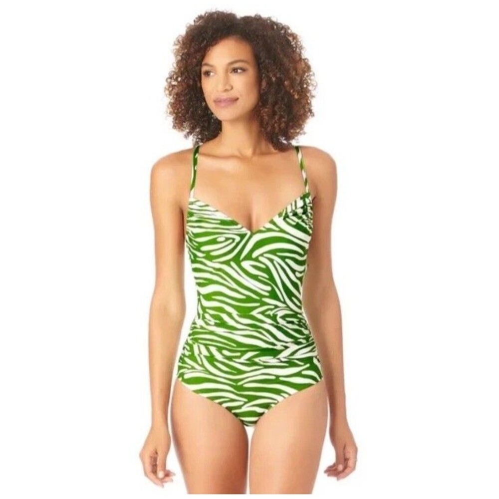 Anne Cole Green Zebra Print One Piece Swimsuit